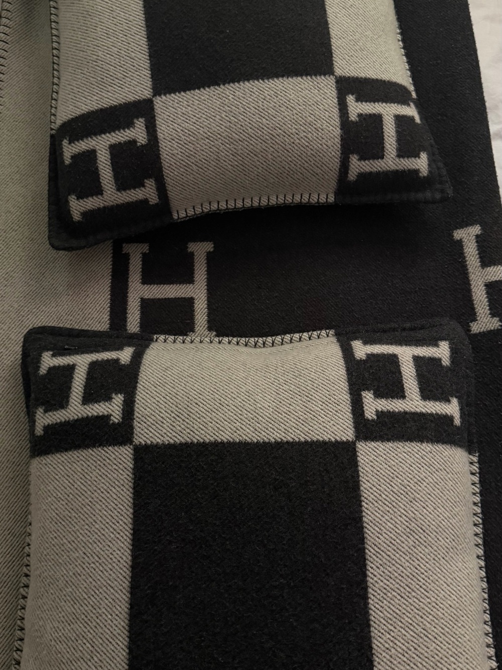 Hermes Black and Gray Checker H-Motif Accent Pillow